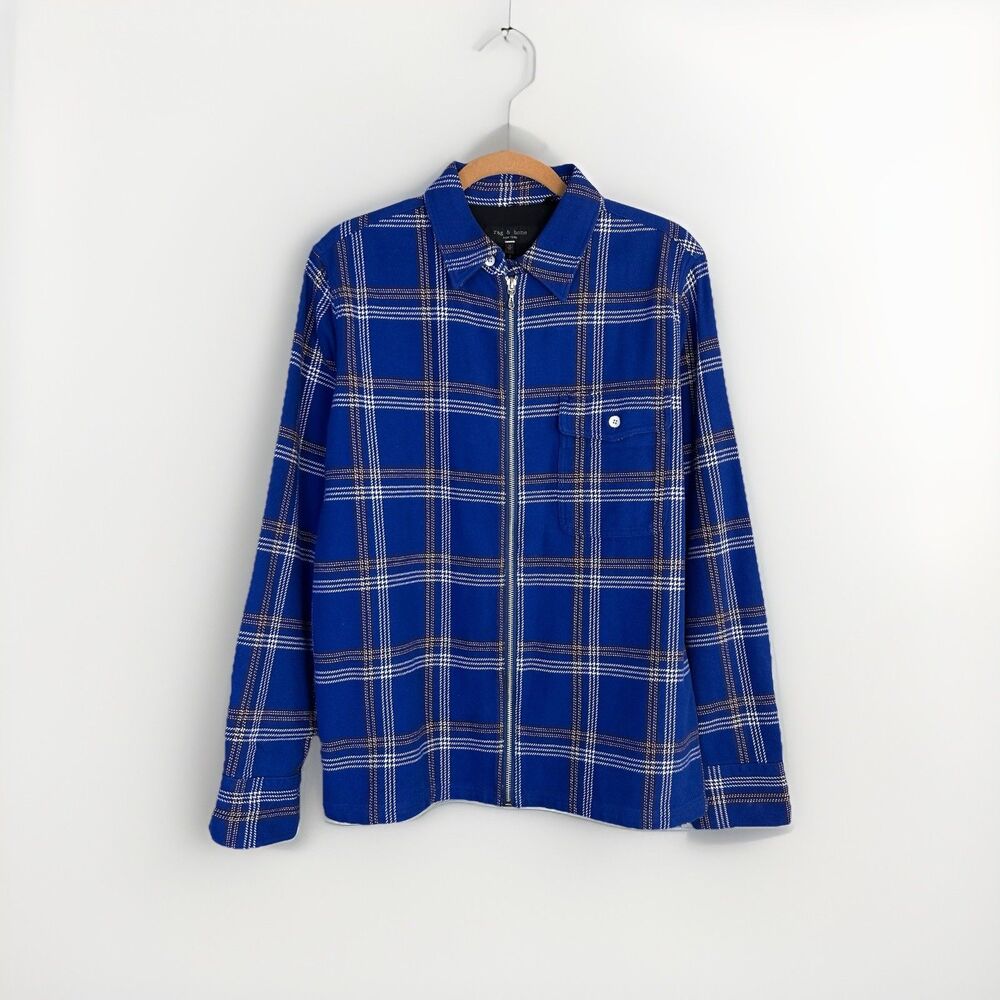 rag & bone Dalton Zip Plaid Jacket Mens Medium Blue Check Plaid Lightweight $325